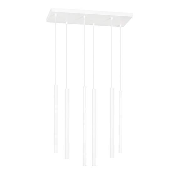 Lampadario 6 Luci Moderno Shu Acciaio Bianco E Paralumi A Cilindri Sottili LA0137-EB-6-BI