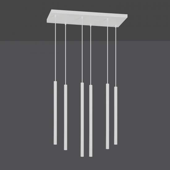 Lampadario 6 Luci Moderno Shu Acciaio Bianco E Paralumi A Cilindri Sottili LA0137-EB-6-BI