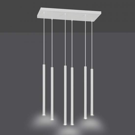 Lampadario 6 Luci Moderno Shu Acciaio Bianco E Paralumi A Cilindri Sottili LA0137-EB-6-BI