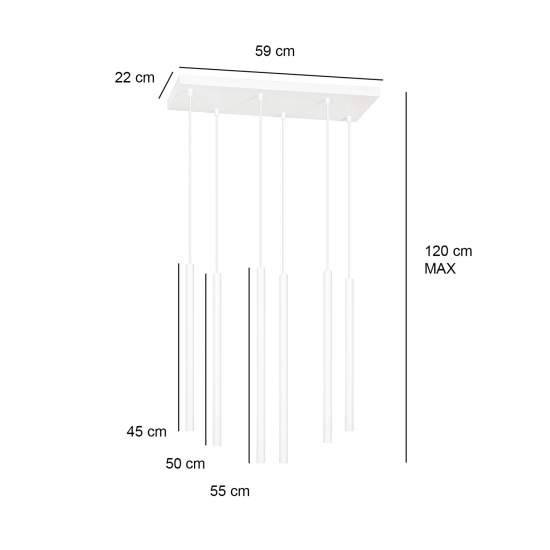 Lampadario 6 Luci Moderno Shu Acciaio Bianco E Paralumi A Cilindri Sottili LA0137-EB-6-BI
