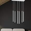 Lampadario 6 Luci Moderno Shu Acciaio Bianco E Paralumi A Cilindri Sottili LA0137-EB-6-BI