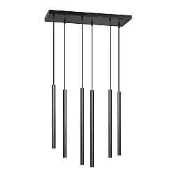 Lampadario 6 Luci Moderno Tsukiyomi Acciaio Nero E Paralumi A Cilindri Sottili