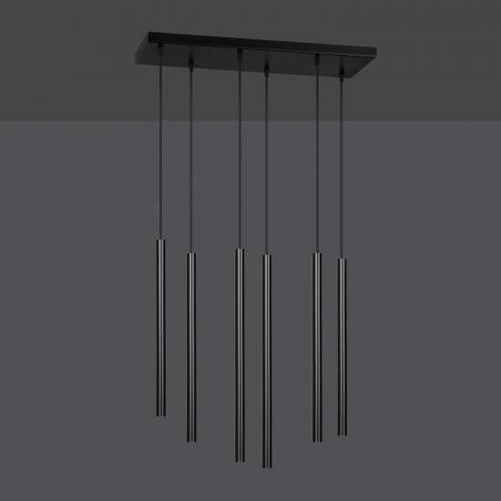 Lampadario 6 Luci Moderno Shu Acciaio Nero E Paralumi A Cilindri Sottili LA0137-EB-6-NR