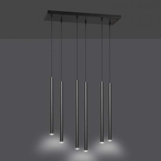 Lampadario 6 Luci Moderno Shu Acciaio Nero E Paralumi A Cilindri Sottili LA0137-EB-6-NR