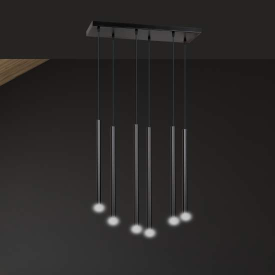 Lampadario 6 Luci Moderno Shu Acciaio Nero E Paralumi A Cilindri Sottili LA0137-EB-6-NR