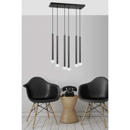Lampadario 6 Luci Moderno Shu Acciaio Nero E Paralumi A Cilindri Sottili LA0137-EB-6-NR