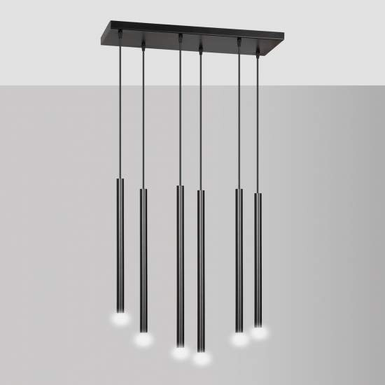 Lampadario 6 Luci Moderno Shu Acciaio Nero E Paralumi A Cilindri Sottili LA0137-EB-6-NR