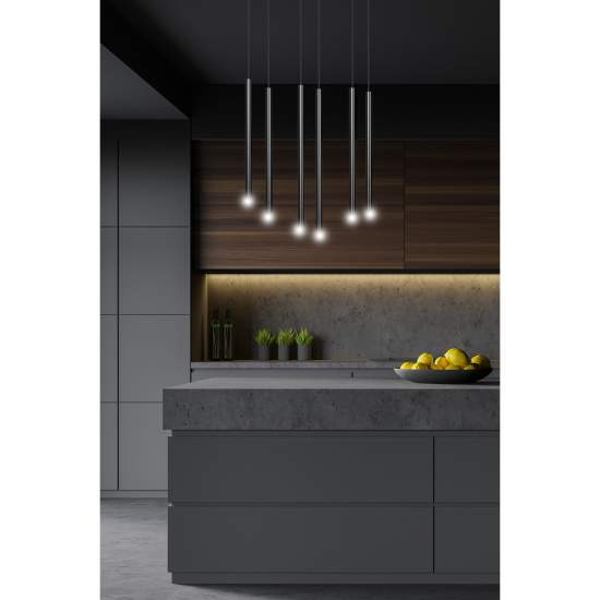 Lampadario 6 Luci Moderno Shu Acciaio Nero E Paralumi A Cilindri Sottili LA0137-EB-6-NR