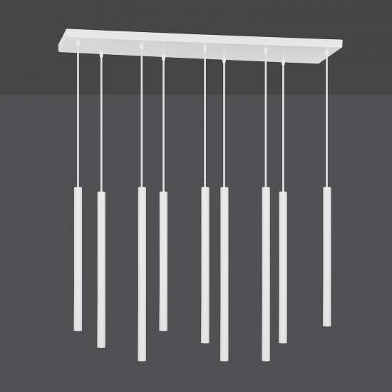 Lampadario 9 Luci Moderno Shu Acciaio Bianco E Paralumi A Cilindri Sottili LA0137-EB-9-BI