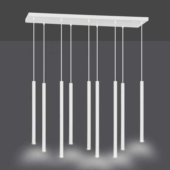 Lampadario 9 Luci Moderno Shu Acciaio Bianco E Paralumi A Cilindri Sottili LA0137-EB-9-BI