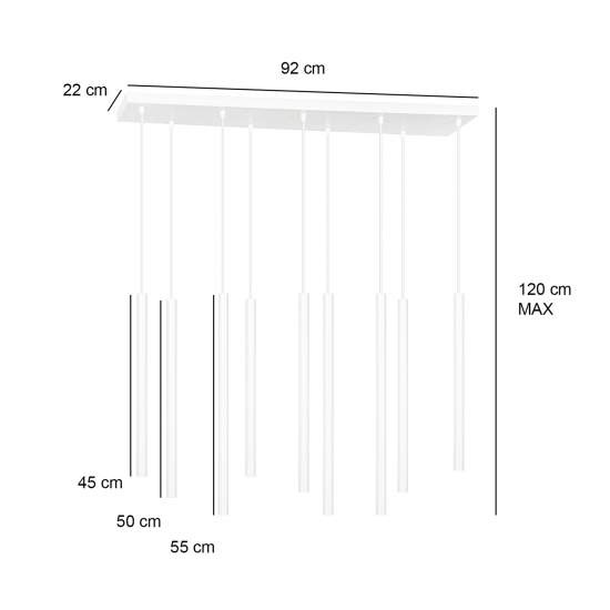Lampadario 9 Luci Moderno Shu Acciaio Bianco E Paralumi A Cilindri Sottili LA0137-EB-9-BI
