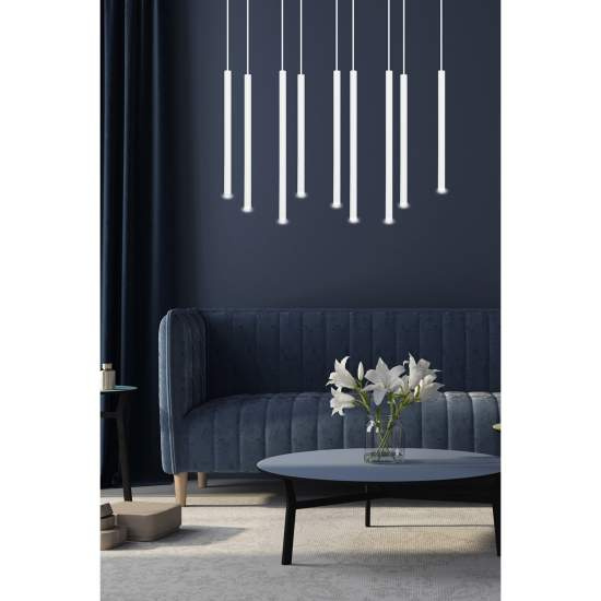 Lampadario 9 Luci Moderno Shu Acciaio Bianco E Paralumi A Cilindri Sottili LA0137-EB-9-BI
