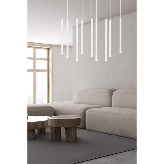 Lampadario 9 Luci Moderno Shu Acciaio Bianco E Paralumi A Cilindri Sottili LA0137-EB-9-BI