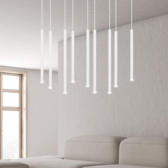 Lampadario 9 Luci Moderno Shu Acciaio Bianco E Paralumi A Cilindri Sottili LA0137-EB-9-BI