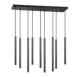 Lampadario 9 Luci Moderno Tsukiyomi Acciaio Nero E Paralumi A Cilindri Sottili