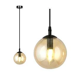 Sospensione Moderna 1 Luce Yagokoro In Acciaio Nero E Sfera In Vetro Ambra