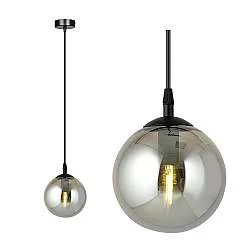 Sospensione Moderna 1 Luce Michizane In Acciaio Nero E Sfera In Vetro Fumè