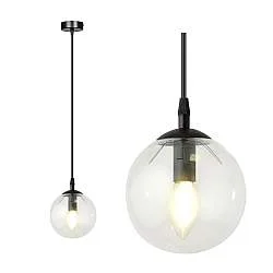 Sospensione Moderna 1 Luce Yagokoro Acciaio Nero E Sfera In Vetro Trasparente