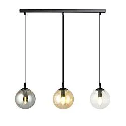 Sospensione Moderna 3 Luci Yagokoro Acciaio Nero E Sfere In Vetro Multicolor