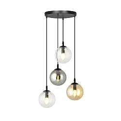 Sospensione 4 Luci Okami Acciaio Nero Base Tonda E Sfere In Vetro Multicolor