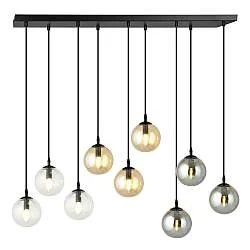 Sospensione Moderna 9 Luci Naza Acciaio Nero E Sfere In Vetro Multicolor
