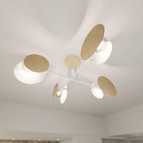 Plafoniera Moderna Amaterasu Acciaio Bianco 4 Luci E27 Ip20 LA0140-EB-PL4-BI