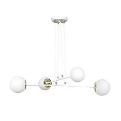 Lampadario Moderno 4 Luci Nu Kua Acciaio Bianco Oro Vetro Sfera Opale