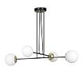 Lampadario Moderno 4 Luci Tsukuyomi In Acciaio Nero E Oro E Vetro A Sfera Opale LA0141-EB-4-NR