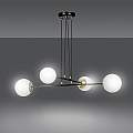 Lampadario Moderno 4 Luci Tsukuyomi In Acciaio Nero E Oro E Vetro A Sfera Opale LA0141-EB-4-NR