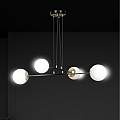 Lampadario Moderno 4 Luci Tsukuyomi In Acciaio Nero E Oro E Vetro A Sfera Opale LA0141-EB-4-NR