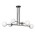 Lampadario Moderno 6 Luci Tsukuyomi In Acciaio Nero E Oro E Vetro A Sfera Opale LA0141-EB-6-NR