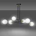 Lampadario Moderno 6 Luci Tsukuyomi In Acciaio Nero E Oro E Vetro A Sfera Opale LA0141-EB-6-NR