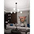Lampadario Moderno 6 Luci Tsukuyomi In Acciaio Nero E Oro E Vetro A Sfera Opale LA0141-EB-6-NR