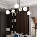 Lampadario Moderno 6 Luci Tsukuyomi In Acciaio Nero E Oro E Vetro A Sfera Opale LA0141-EB-6-NR