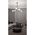 Lampadario Moderno 6 Luci Tsukuyomi In Acciaio Nero E Oro E Vetro A Sfera Opale LA0141-EB-6-NR