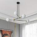 Lampadario Moderno 6 Luci Tsukuyomi In Acciaio Nero E Oro E Vetro A Sfera Opale LA0141-EB-6-NR