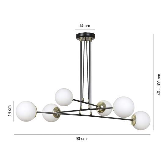Lampadario Moderno 6 Luci Tsukuyomi In Acciaio Nero E Oro E Vetro A Sfera Opale LA0141-EB-6-NR