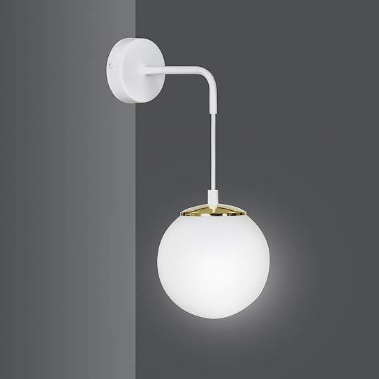 Applique Moderna 1 Luce Tsukuyomi In Acciaio Bianco E Oro E Vetro A Sfera Opale LA0141-EB-AP1-BI