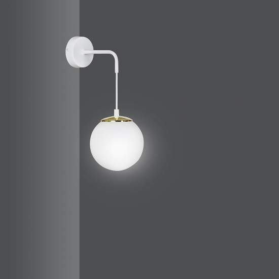 Applique Moderna 1 Luce Tsukuyomi In Acciaio Bianco E Oro E Vetro A Sfera Opale LA0141-EB-AP1-BI