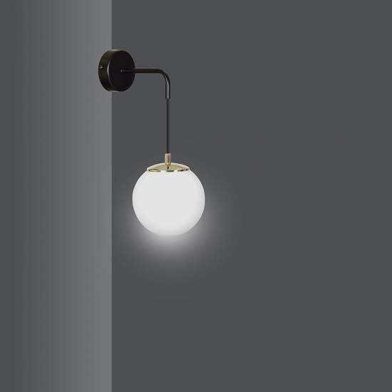 Applique Moderna 1 Luce Tsukuyomi In Acciaio Nero E Oro E Vetro A Sfera Opale LA0141-EB-AP1-NR