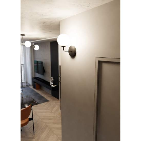 Applique Moderna 1 Luce Susanoo In Acciaio Nero E Vetro A Sfera Bianco LA0142-EB-AP1-NR