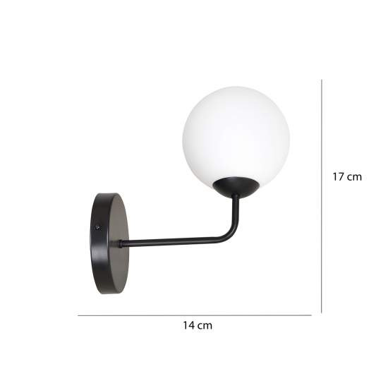 Applique Moderna 1 Luce Susanoo In Acciaio Nero E Vetro A Sfera Bianco LA0142-EB-AP1-NR