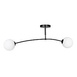 Plafoniera Moderna 2 Luci Susanoo In Acciaio Nero E Vetri A Sfera In Bianco