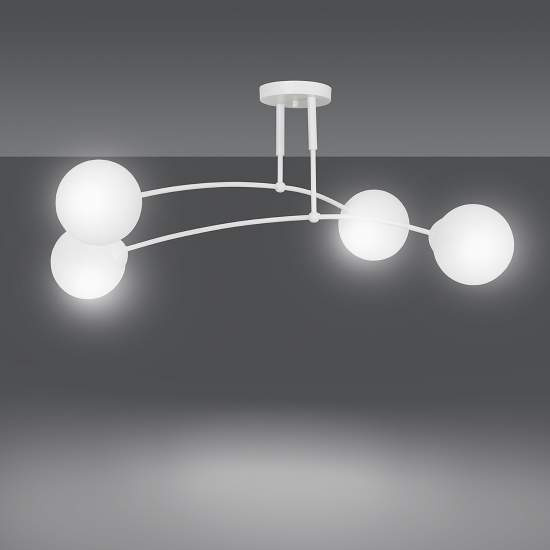 Plafoniera Moderna 4 Luci Susanoo In Acciaio Bianco E Vetri A Sfera In Bianco LA0142-EB-PL4-BI