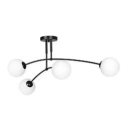 Plafoniera Moderna 4 Luci Susanoo In Acciaio Nero E Vetri A Sfera In Bianco