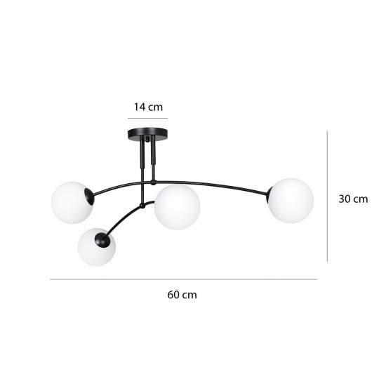 Plafoniera Moderna 4 Luci Susanoo In Acciaio Nero E Vetri A Sfera In Bianco LA0142-EB-PL4-NR