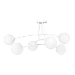 Plafoniera Moderna 6 Luci Susanoo In Acciaio Bianco E Vetri A Sfera In Bianco