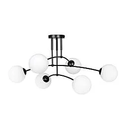 Plafoniera Moderna 6 Luci Susanoo In Acciaio Nero E Vetri A Sfera In Bianco