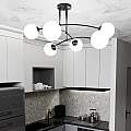Plafoniera Moderna 6 Luci Susanoo In Acciaio Nero E Vetri A Sfera In Bianco LA0142-EB-PL6-NR