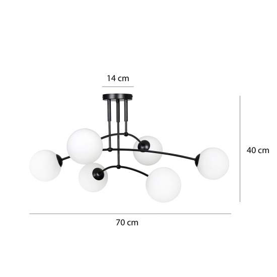 Plafoniera Moderna 6 Luci Susanoo In Acciaio Nero E Vetri A Sfera In Bianco LA0142-EB-PL6-NR